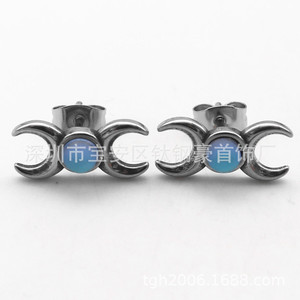 Pendientes yunnique con forma de luna, ópalo azul cielo, diseño geométrico, joyería de moda - Product Image 3