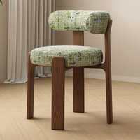 Chaise de salle à manger vintage de style français du milieu du siècle en bois massif avec dossier épaissi et revêtement en tissu - Design minimaliste de luxe léger