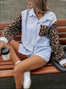 Großhandel Hochwertige Westliche Boutique Mode Trendiges Leoparden-Streifenmuster Lässiges Langarm-Damenhemd - Product Image 4