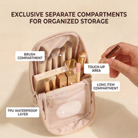 Étui de rangement pour pinceaux en cuir PU imperméable, anti-poussière, petit porte-pinceaux, trousse de maquillage de voyage avec compartiments