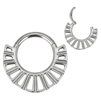 Anneaux de nez segmentés à charnière en titane ASTM F136, bijoux fantaisie, anneau segmenté en forme de cercle, serti de baguettes, découpe creuse, boucle d'oreille