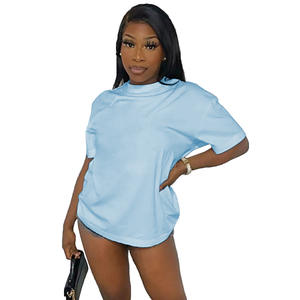 T-Shirt da Donna Estate 2025 Casual a Maniche Corte con Scollo a Barca e Girocollo Tinta Unita in Cotone - Product Image 4