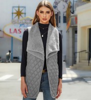 Gilet matelassé réversible pour femme, écologique, automne/hiver, à col cascade, sans manches, ouvert sur le devant, longueur standard, style veste latérale