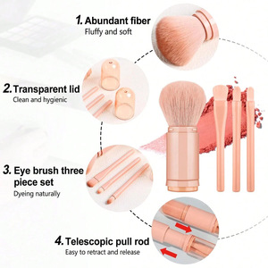 ชุดแปรงแต่งหน้าแบบพับได้ 4 ชิ้น ขนแปรงไนลอน สำหรับปกปิดริ้วรอยบนใบหน้า พร้อมกล่องพกพาสีชมพู  รับสกรีนโลโก้ สำหรับมืออาชีพ - Product Image 5