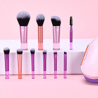 10-teiliges tragbares Make-up-Pinsel-Set mit synthetischen Haaren für Foundation, Rouge und Lidschatten, inklusive Reiseetui