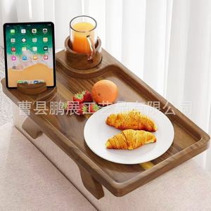 Porte-gobelet en bois avec plateau, table multifonctionnelle pour accoudoir de canapé, utilisation dans le salon - Product Image 2