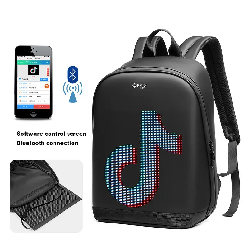 New Design Led Display Men's Backpack Multifunctional Waterproof Travel LED Laptop Backpack Large Travel Backpack for Men