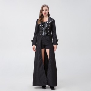 Gabardina Larga para Mujer, Estilo Medieval, Steampunk, Gótico, Disfraz para Representaciones Escénicas, Negra, Imitación de Dos Piezas, con Pantalones Cortos y Sombrero, Talla Adulto - Product Image 1
