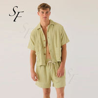 Shorts d'été décontractés pour hommes, écologiques, en tissu de velours côtelé 100% coton biologique, style hawaïen, respirants et à séchage rapide