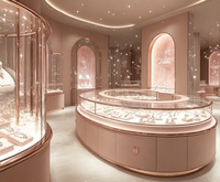 Comptoir de présentation de bijoux et de montres de style rétro de luxe, vitrine en verre haut de gamme pour la vente au détail haut de gamme
