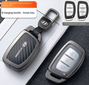 Housse de <span class=keywords><strong>clé</strong></span> de voiture unisexe au design simple en alliage de zinc, fibre de carbone et cuir pour <span class=keywords><strong>Hyundai</strong></span> Creta Transformer Aura <span class=keywords><strong>I20</strong></span> Elite 4 3 boutons - Product Image 2