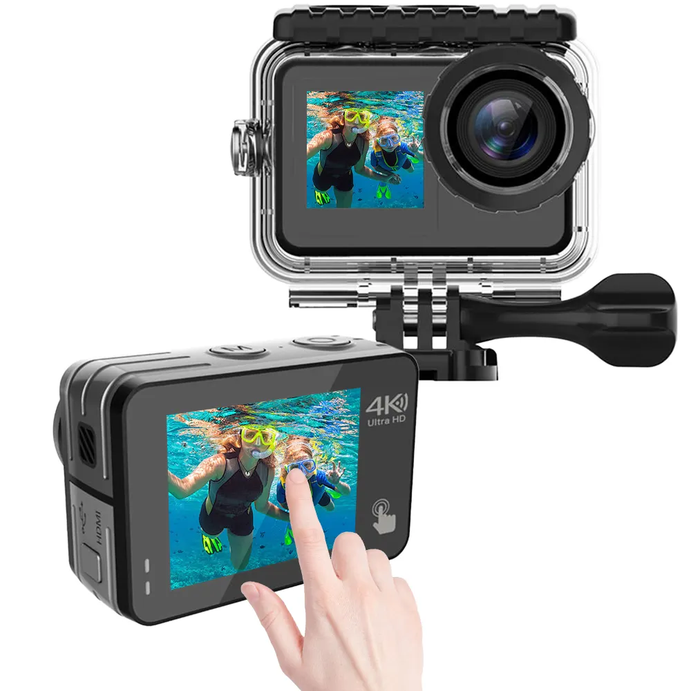 Câmera de ação HDKing Icatch Real 4K para Bicicleta, câmera de vídeo com tela dupla, corpo à prova d'água IP65 Extreme Sports
