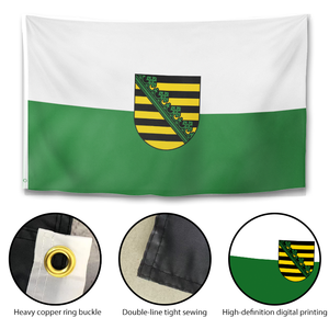 Drapeau de la <span class=keywords><strong>Saxe</strong></span> <span class=keywords><strong>Allemagne</strong></span>, blanc et vert, avec armoiries, bannière en polyester double face pour affichage intérieur et extérieur - Product Image 3