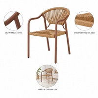 Chaise de loisirs d'extérieur portable avec accoudoirs en corde tressée, cadre métallique imperméable, pour patio, balcon, jardin, salle à manger