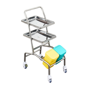 <span class=keywords><strong>Chariot</strong></span> d'hôpital en acier inoxydable à prix direct usine, <span class=keywords><strong>2</strong></span> <span class=keywords><strong>plateaux</strong></span> de 45*35cm, <span class=keywords><strong>2</strong></span> petites poubelles, roues silencieuses - Product Image 1