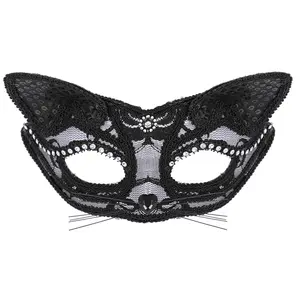 Maschere per gli occhi in pizzo di gatto a mezza faccia con maschera fantasia Cosplay di Halloween