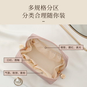 Bolsa de cosméticos de tamaño pequeño, organizador multifuncional para viajes y uso diario, color sólido rosa - Product Image 5