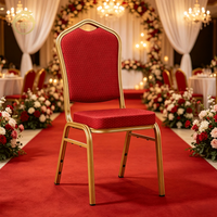 Chaises de réception empilables en gros pour hôtel, mariage, cérémonie, conférence, cadre doré, rouge, salle de banquet, événement