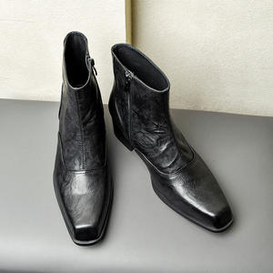 Botas de Tobillo con Tacón Alto de 5CM para Hombre, Estilo Británico 2026, Punta Cuadrada, Cuero Genuino, Cierre Lateral con Cremallera, Dropshipping - Product Image 2