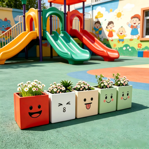 Fioriere da Esterno con Volti Sorridenti a Cartone Animato, Combinazione di Fioriere per Centri Commerciali e Esposizioni Esterne - Product Image 4