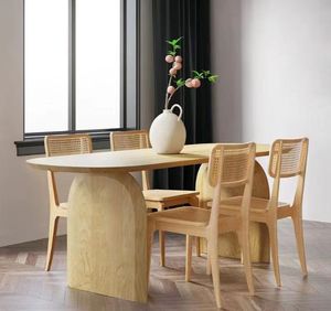 Set da <span class=keywords><strong>Ristorante</strong></span> Minimalista in Legno Massello con Tavolo Ovale e 4 Sedie, Ottimo per Sala da Pranzo e Arredamento <span class=keywords><strong>Ristorante</strong></span> - Product Image 1