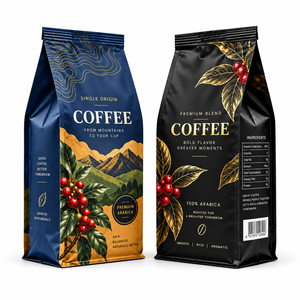 Bolsa de café de diseño personalizado con fondo plano y cierre de cremallera para granos de café - Product Image 1