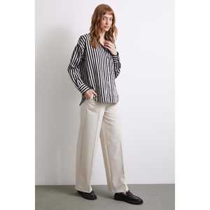 Camisa de Popelina a Rayas Múltiples para Mujer, con Diseño de Paneles, Cierre de Botones, Estilo Casual para Uso Diario, Color Gris - Product Image 5