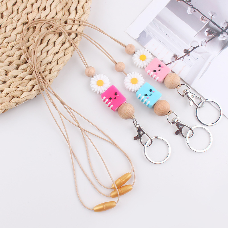 New Style Colorful Tie Silicone Beaded Beaded Hearts Custom Letter Lanyard Image 3