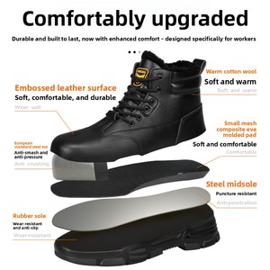 Chaussures <span class=keywords><strong>de</strong></span> sécurité d'hiver pour hommes, montantes, embout en acier, anti-écrasement, anti-perforation, doublées <span class=keywords><strong>de</strong></span> polaire, rembourrées <span class=keywords><strong>de</strong></span> coton, surface en cuir imperméable - Product Image 3