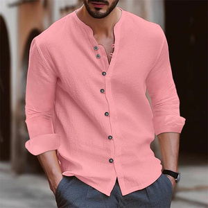 Camicia da <span class=keywords><strong>Uomo</strong></span> con Colletto alla Coreana, Vestibilità Slim, Tinta Unita, per Shopping e Attività all'Aperto, Taglie S-3XL, Comoda e Traspirante, ODM - Product Image 6