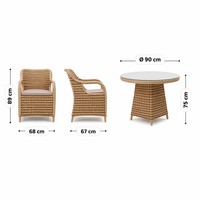 Ensemble de canapé de jardin en rotin PE résistant aux UV avec structure en fer et verre, 4 chaises et 1 table, utilisation intérieure, balcon, cour, terrasse