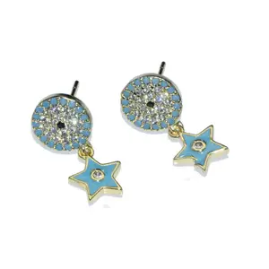 New Arrival 18K Gold Plated CZ Paved Round Coin Stud Earring For Girl Women