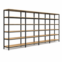 Estantería Góndola de Una Cara con Estantes de Madera y Metal Negro, Exhibidor de Pared Industrial de 6 Niveles para Tiendas