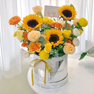 Caixa de flores de girassol personalizadas de luxo para dia das mães, presente de fábrica para o dia dos namorados, rosas preservadas para sempre e real