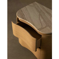 Meuble de chevet haut de gamme moderne en marbre travertin avec tiroir, table de nuit en bois de chêne pour chambre à coucher