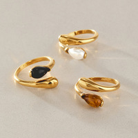 Bague ouverte asymétrique en résine translucide dégradée ambre plaqué or 18 carats, bijoux en acier inoxydable inaltérable pour femme