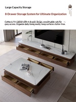 Nouvel ensemble de meuble TV et table basse en bois massif de style minimaliste italien, ton noyer, design Mid-Century Modern, plateau en roche, aucun assemblage requis