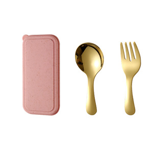 Ensemble de couverts pour enfants en acier inoxydable 304 écologique avec manche court, comprenant cuillère, fourchette, couteau, baguettes et étui de rangement, pour desserts et repas - Product Image 3