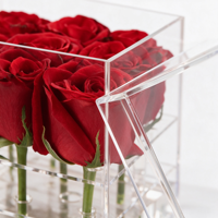 Roses rouges préservées avec tige, rose éternelle dans une boîte en acrylique transparente, cadeau de la Saint-Valentin pour petite amie, décoration de table à la maison, vente en gros
