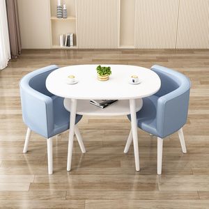 Hotel Sala de estar Muebles de oficina Diseño nórdico Moderno Simple Comedor de madera natural Juego de mesa blanca con 2 sillas de cuero - Product Image 2