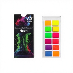 Set de Acuarelas Sólidas Fluorescentes SeamiArt de 12 Colores con Pinturas de 2ml, Set Portátil de Media Tapa de Acuarela y Papel para Artistas, Pintura y Caligrafía - Product Image 2
