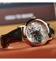 OBLVLO VM Rétro Casual Hommes Squelette Montres Automatiques Mécanique Vache Bracelet En Cuir Minéral Cristal Montre Étanche pour Hommes