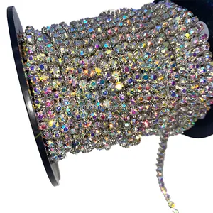 F052 fabrication fournitures multicolore 2mm cristal chaîne garniture pour bijoux à bricoler soi-même chaussure strass chaîne coupe sur rouleau