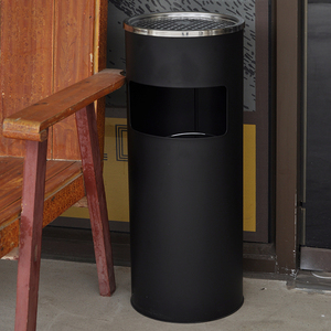 Round <strong>Smoking</strong> Trash <strong>Bin</strong> Outdoor Trash Can With Ashtray Hotel Lobby Black Floor-standing Stainless Steel Ash <strong>Bin</strong> - Product Image 1