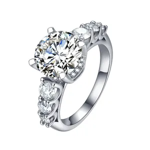 Grosir Pernikahan Potongan Bulat 3 Karat 9Mm 14K 18K Set Moissanite Emas Kuat Cincin Perhiasan Berlian 925 Perak