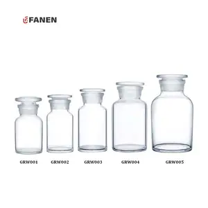 Frasco e frasco de reagente de vidro para boticário de boca larga com rolha de vidro transparente Fanen 125ml