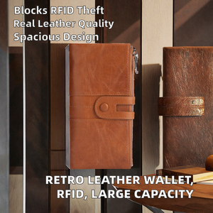 Sac à main unisexe vintage rétro simple en cuir véritable grande capacité avec porte-cartes multiples, boucle dissimulée et porte-monnaie anti-RFID court - Product Image 2