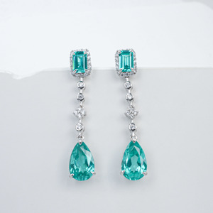 925 Silver Paraiba <b>Earrings</b> Neon Blue Double Color Cut Luxury <b>Earrings</b> - Product Image 1