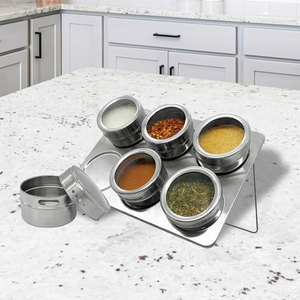 6-Piece Stainless Steel Magnetic Spice Canister Set Shaker Lid Kitchen Organization Tray Salt Pepper Sugar Other <strong>Herbs</strong> <strong>Box</strong> - Product Image 1