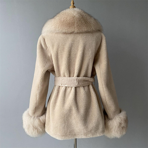 Cintura di lusso all'ingrosso di moda pelliccia di pecora soffice polsini con collo in pelliccia di vera volpe stile invernale da <span class=keywords><strong>donna</strong></span> in pelliccia in <span class=keywords><strong>Shearling</strong></span> - Product Image 6